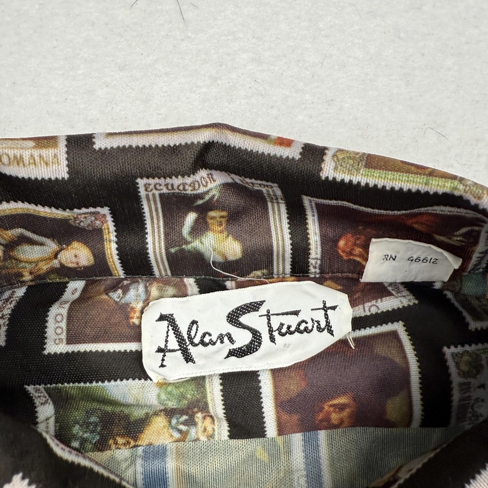 Vintage Alan Stuart Shirt Mens Medium 15-15.5 Black Art Print Button Down 90s - Picture 3 of 9